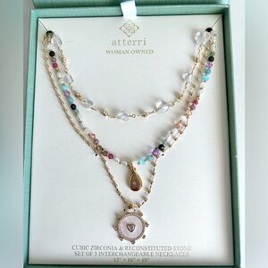 ATTERRI woman owned Cubic Zirconia & Reconstituted Stone. Set of 3  Necklaces